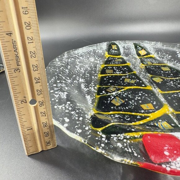 Hand Made Fused Art Glass Dish Plate Platter Christmas Tree Iridescent Glass VTG - Picture 4 of 16
